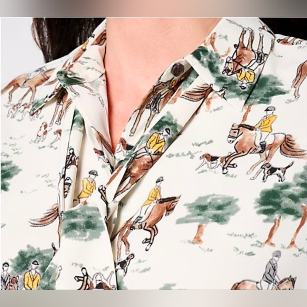 Studio Park x Shawn Killinger Removeable Bow-Tie Blouse Horse & Hounds Large